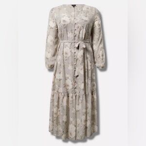 Torrid Women's Maxi Chiffon Tiered Floral Grey Dress Size 1X NWT *MISSING BELT*